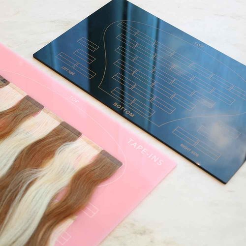 GlamorDove Tape In Placement Board Kit with Double Sided Tapes Acrylic Hair Extension Holder Head Chart for Tape In Extensions Hair Extension Organizer