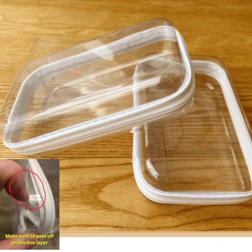 Dressica Clear Hard Shell Zipper Case, Upgraded Thicker Transparent Plastic Bins for Organizing, See Through Zipper Pouches Makeup Case, Lidded Storage Bins Organizer for Storage Cosmetics (S+S)