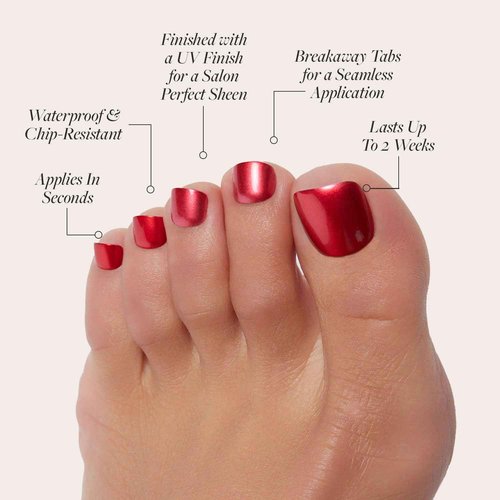 Glamnetic Press On Nails & Toenails - Cherry Glaze | Short Round Bright Cherry Red Nails with a Glaze Finish | 15 Sizes - 30 Nail Kit with Glue & 16 Sizes - 32 Toe Nail Kit with Glue