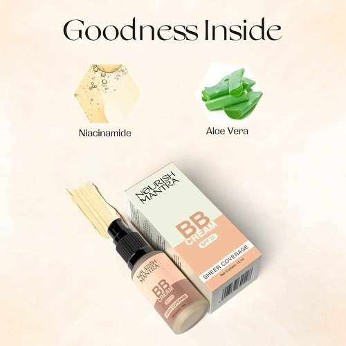 Nourish Mantra BB Cream with SPF 25 | Best For No-Makeup-Makeup Look | Enriched with Niacinamide & Aloe Vera | Suits All Skin Types | For Women | 15 ml
