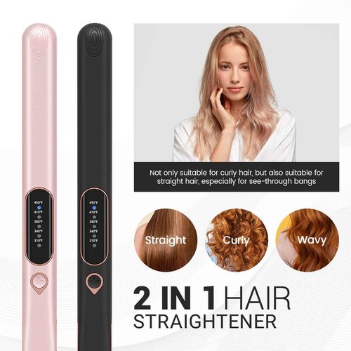1 Inch Hair Straightener and Curler 2 in 1, Ceramic Titanium Flat Iron, Dual Voltage Straightening Irons with Fast Heating,Glove and 2 Clips Include