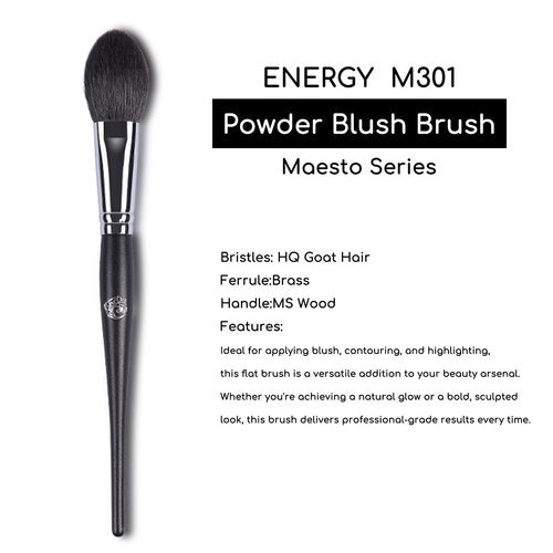 ENERGY Blush Brush for Cheeks Professional Makeup Brush for Blush, Contouring, Highlighting Fluffy flat Powder Brush Goat Hair Brass Ferrule Wood Handle Face Brush M301