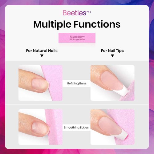 Beetles Pro Nail Buffer Sanding Block 50 Pcs 180 Grit Polisher Buffing File 4 Sides Nail Files Pink Art Pedicure Manicure File for Acrylic Nails and Natural Nails