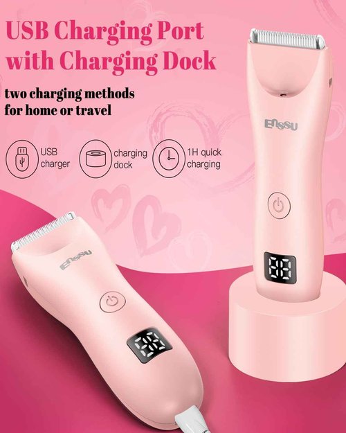 ENSSU 2in 1 Bikini Trimmer Electric Razors for Women with LED Light,Rechargeable Body Pubic Hair Trimmer Women with LCD Display, Lady Shaver for Leg/Arms/Bikini,Waterproof, Gift for Woman