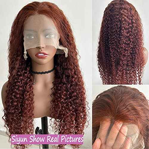 Siyun Show 13x4 Reddish Brown Deep Wave Lace Front Wigs Human Hair Wigs for Black Women 30 Inch Auburn Deep Curly Lace Front Wig