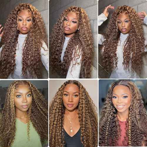 20 inch Highlight Ombre Lace Front Wig Human Hair 200 Density Honey Blonde Wig Human Hair 13x4 HD 4/27 Deep Wave Lace Frontal Wigs Pre Plucked with Baby Hair