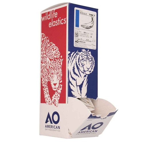 American Orthodontics Elastics Wildlife Blue Whale | Maximum, 14 Oz, 5/16" Size, 50 Packs Per Box, 2,500 Total | Made in The USA | Exacting Dimensions, Precision Cutting, Top Quality Latex Tubing