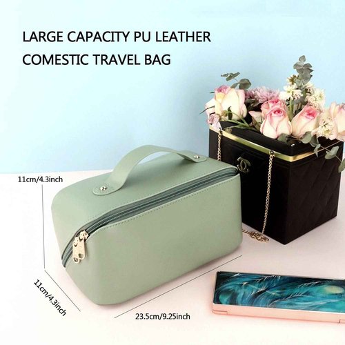 Large Capacity Cosmetic Bag, Travel Cosmetic Storage Bag with Handle, Portable Zipper Cosmetic Bag Toiletry Bag Makeup Bag Large with Compartments for Women Girls