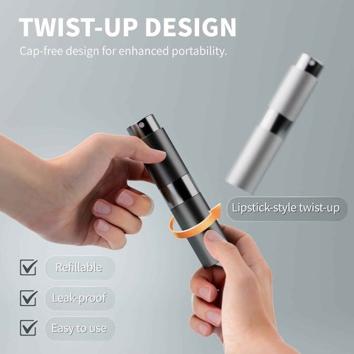 YIKIBOX 8ml Travel Perfume Atomizer Bottles Refillable – Mini Perfume Spray Bottles with Leak-Proof Design, Refillable Cologne Atomizer for Travel, Purse, Pocket(Black, Silver)