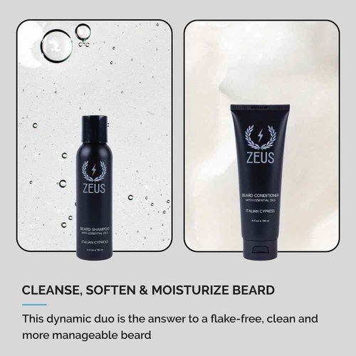 ZEUS Italian Cypress Beard Wash Set for Men, Shampoo & Conditioner Duo with Green Tea & Essential Oils, Hydrates, Softens & Strengthens Beard Hair (Made in USA)