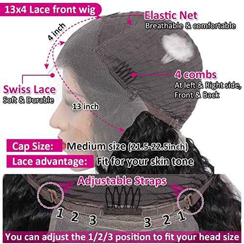 180% Density Deep Wave Lace Front Wigs Human Hair 13x4 Deep Wave Frontal Wig Curly Wigs for Women Pre Plucked with Baby Hair HD Transparent Lace Front Wigs(13x4 deep wave wig,20 Inch)