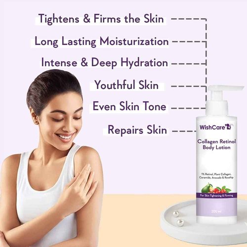 WishCare Collagen 1% Retinol Body Lotion - for Skin Tightening & Firming - with Niacinamide, Ceramide, Rosehip & Avocado - for Men & Women - 200 Ml