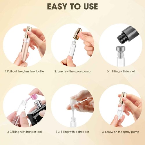 Squway 2PCS Perfume Travel Refillable Bottle, 5ml Cologne Travel Bottle, Atomizer Sprayer for Perfume, Mini Cologne Dispenser Empty Fragrance Spray for Women, Men, Gift (Cham Gold & Rose Gold)