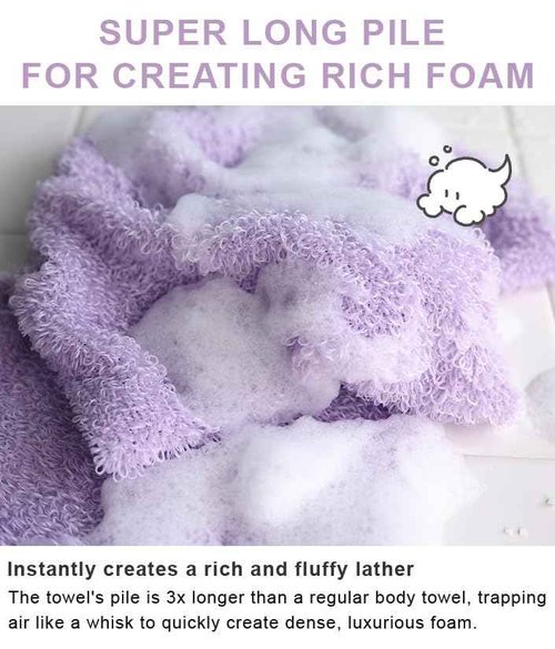HIORIE Exfoliating Shower Towel - Soft Washcloth for Rich, Luxurious Lather - Beige - Made in Japan