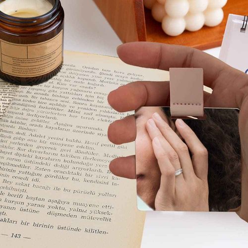Huakaile Shatterproof Stainless Steel Compact Mirror for Purses, Unbreakable Mirror Travel with PU Leather Case Cover, Handheld Camping Shaving Mirror for Women & Men, Makeup, Gift (Gray)