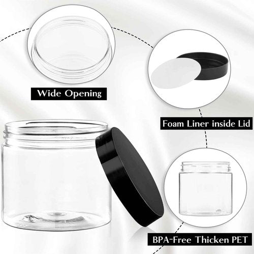 TUZAZO 48 Pack 6 Oz Plastic Container Jars with Lids and Labels BPA Free, Empty Round Clear Cosmetic Containers Plastic Slime Jars for Lotion, Cream, Ointments, Body Butter, Travel Storage (48)