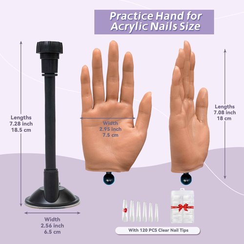 Veikmv Practice Hand for Acrylic Nails,Realistic Silicone Professional Mannequin Hand,with Flexible Fingers for Acrylic Nails,Nail Art Training,Ideal Practice Tool for Manicure Beginners
