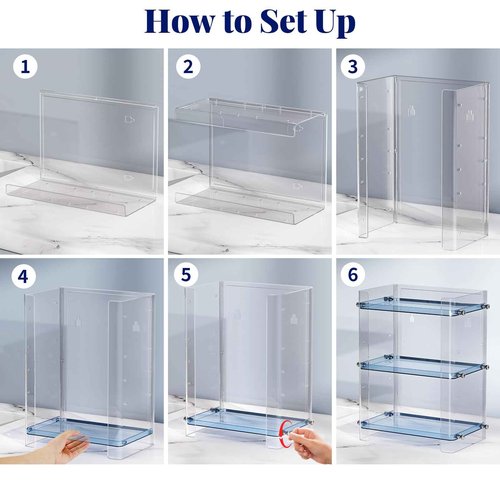 Delamu Bathroom Countertop Organizer, 3 Tier Adjustable Corner Makeup & Skincare Organizer with Protective Guard Rail, Transparent Design for Vanity, Bathroom Counter, Ideal for Girls