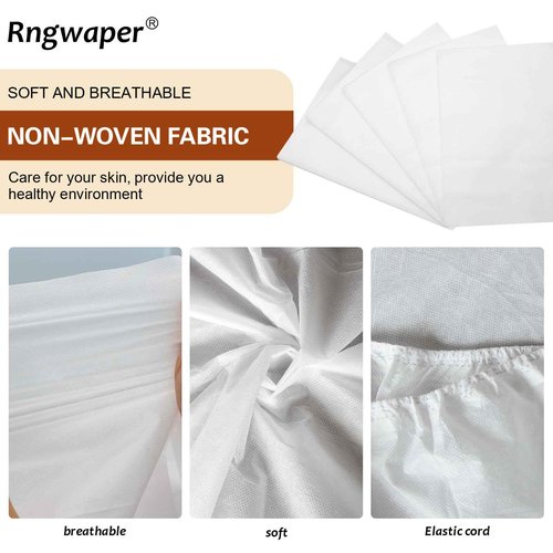 Rngwaper 50PCS Disposable Fitted Massage Table Sheets, Heavy Duty Elastic Disposable Bed Cover, Breathable Disposable Fitted Sheets for Spa White Non Woven Fabric 36 x 85 Inch