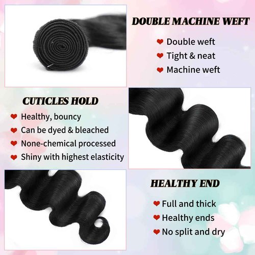KAITHLYPO 12A Body Wave Bundles Human Hair 16 Inch 100% Unprocessed Brazilian Virgin Quick Weave Human Hair Extensions Real Human Hair for Women