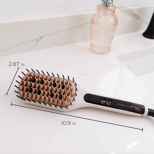 Remington Shine Therapy Hair Straightener Thermal Brush - Ceramic Infusion Technology, Argan Oil & Keratin Infused, One Pass Hair Straightener Brush with 7 Precision Heat Settings, Cool Tip Bristles