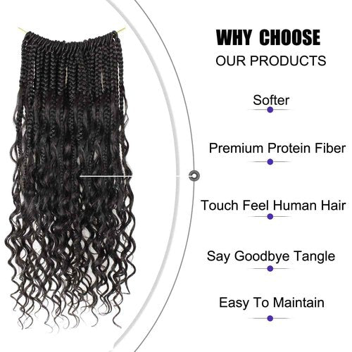Goddess Box Braids Crochet Hair 14 inch Pure Protein Fiber Close to Human Hair 8 packs Boho Crochet Braids for Black Women Pre looped Bohemian Box Braid with Curly Ends Hair Extensions(14 inch, #4)