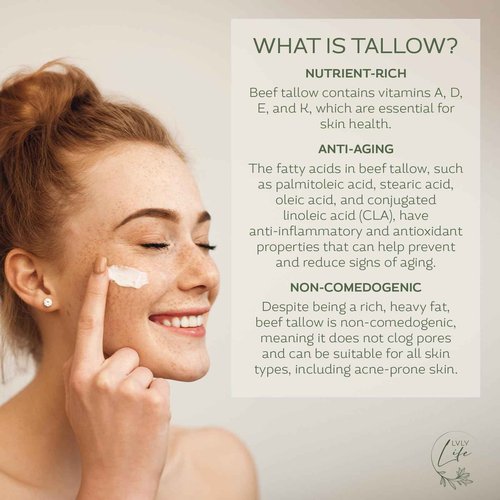 LVLY Life Whipped Beef Tallow Face Moisturizer - Grass Fed Grass Finished Beef- All Organic Ingredients - Natural, Hydrating Balm for Face + Body - Nourish and Soothe Sensitive Skin, 2 oz