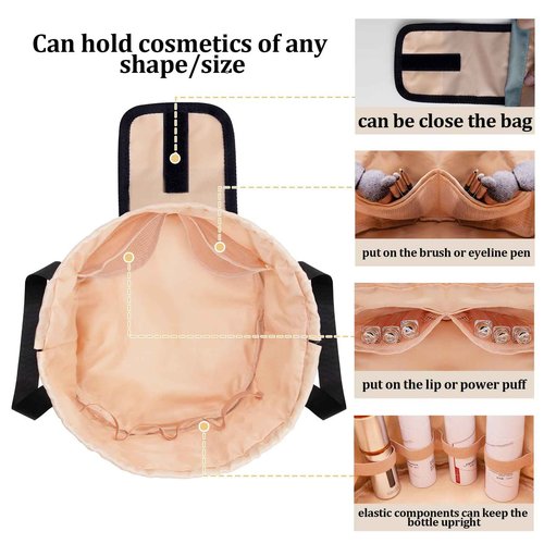 Barrel Drawstring Makeup Bag Large Travel Makeup Bag,Portable Large Capacity Cosmetic Bag Toiletry Organizer for Travel Accessories Make Up Essentials and Hair Product,Gifts for Women (greyish blue)