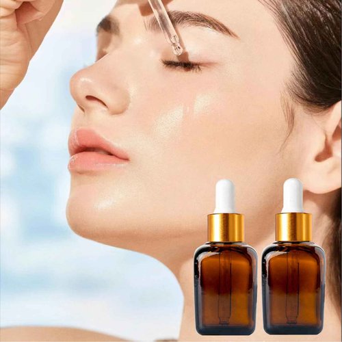PYAWI 12Pcs 1 oz Square Dropper Bottles for Essential Oils, 30ml Amber Square Bottles with Eye Droppers,tincture bottles,for Essential Oils,Liquids,perfume Travel (Amber -Gold cap)