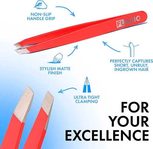 Professional eyebrow tweezers, Tweezers for Men, Women and Children, with angled tip for easy plucking of ingrown hairs, Stainless steel (Pink)