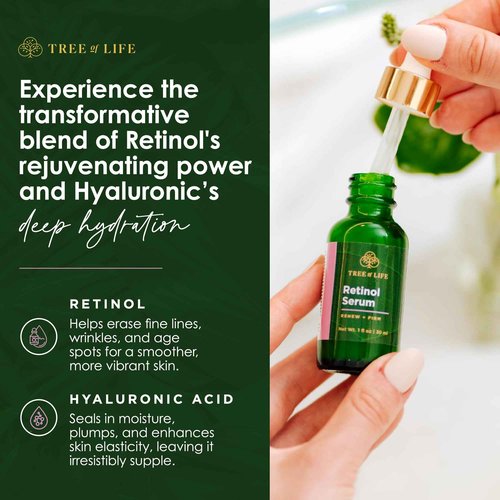 Tree of Life Beauty Retinol Serum, Skin Smoothing Face Oil for Dark and Age Spots and Fine Lines, Facial Serums for Dry and Sensitive Skin Care with Hyaluronic Acid for Soft Skin, 2 Fl Oz (pack of 2)
