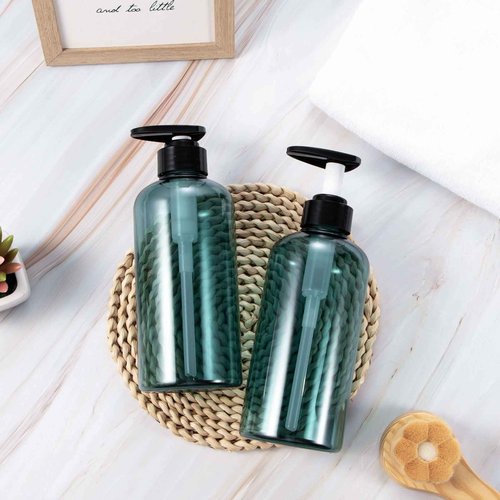 Yebeauty Pump Bottle, 2 Pack 17oz Plastic Lotion Bottle Pump Dispenser Large Bottle for Shampoo Soap, Clear Blue