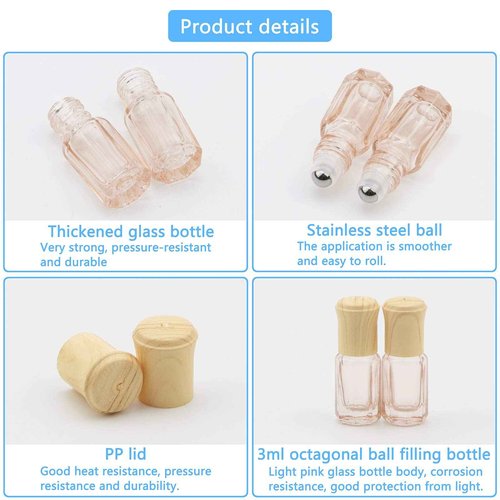 Newzoll 10Pcs Essential Oil Roller Bottles 3ml Pink Glass Roll on Vials Perfume Sample Jars Cosmetics Tube Vials Containers with Funnel