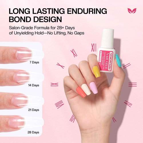 Morovan Super Strong Nail Glue: Nail Glue for Press Ons & Acrylic & Fake Nails Tips Brush on Long-Lasting Fast-Drying No U V Light Needed for Beginners DIY Home or Salon Manicure