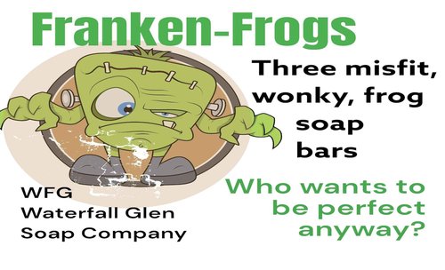 WFG Waterfall Glen Soap Company Franken Frogs Vegan Soap Bars, Box of 3, Assorted Designs