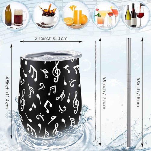 Sliner 4 Pcs Music Lover Gifts for Women Men Christmas Music Teacher Gifts Musical Note Wine Tumbler Socks Makeup Bags Keychains for Choir Marching Band Musicians Singers Gift Accessories(Black)