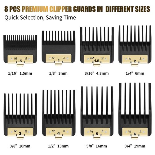 8 Premium Clipper Guards for BaBylissPRO Barberology FX870,FX890,FX825 and FX673 Clippers, Fit for Babyliss Clipper Guards with Metal Clip - Cutting Lengths 1/16-3/4 inch Attachment Combs Set