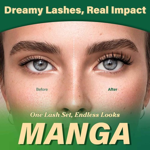 KEYYOULASH Manga Lash Clusters Kit 8-18mm Eyelash Clusters Kit DIY Lash Extension Kit Natural Fairy Cluster Lashes with Lash Bond Seal Remover Applicator Soft Thin Band(MG03)