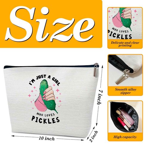Ythuil Pickles Gifts Makeup Bag, Funny Cosmetic Bag for Purse, Gifts for Women Besties Best Friends, I'm Just A Girl Who Loves Pickles