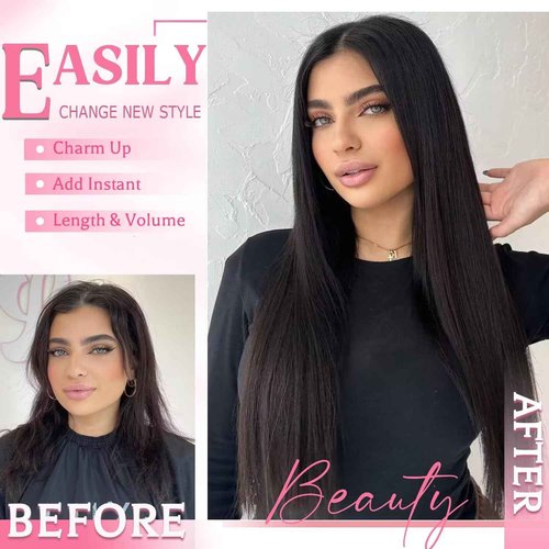 Tebelove Clip in Hair Extensions Real Human Hair 3.6oz/100g Clip ins 100% Brazilian Remy Human Hair Extension for Women 8pcs Per Set with 18 Clips Double Weft (18 Inch #1B Natural Black)