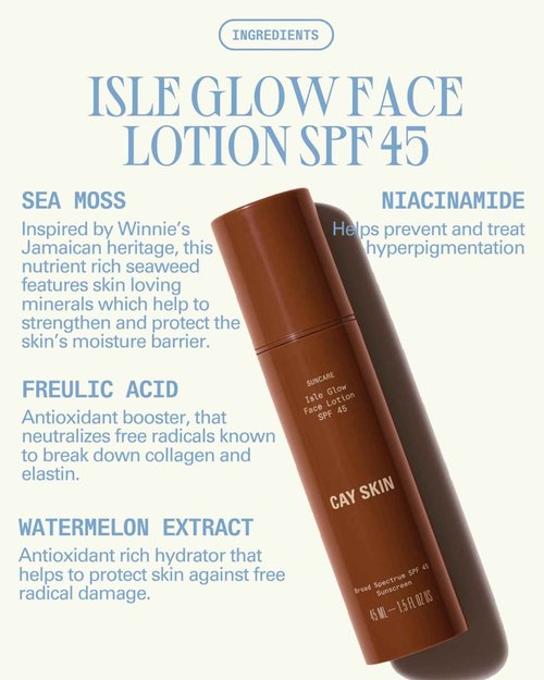 Cay Skin Isle Glow Face Moisturizer SPF 45 – Illuminating Moisturizer, Broad Spectrum Sunscreen + Makeup Primer – Lightweight, Pearlescent Formula with Radiant Finish for All Skin Types – 1.5 oz.