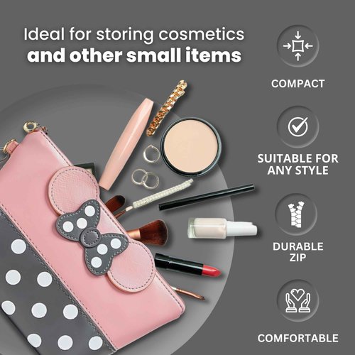 BELMAKS Pink Murine Makeup Bag Pink Cosmetic Bags White Polka Dots Toiletry Organizer Rose Cartoon Makeup Organizer for Teen Girls 5.1" x 5.9" Murine Zipper Cute Purse for Travel