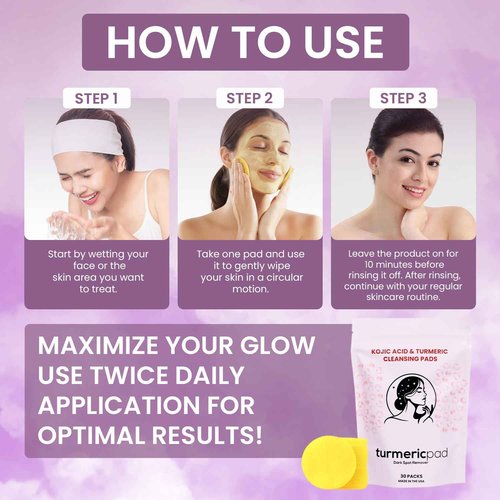 Turmeric Kojic Acid Cleansing Pads, 30 Count | Soothing Chamomile | Nourishing & Brightening, Oil Control & Even Skin Tone for All Skin Types