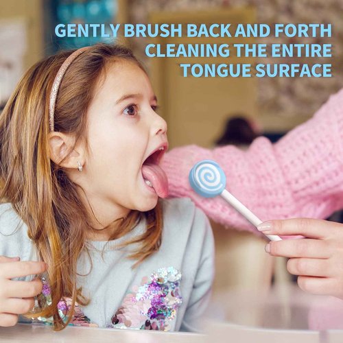 Y-Kelin Kids Tongue Scraper for Ages 2-8, 100% BPA-Free Silicone Cleaner – Cute Lollipop with Easy-to-Grasp Handles and Smiley Covers, Helps Freshen Bad Breath, Pack of 2