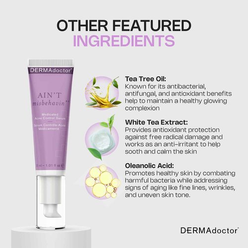 DERMAdoctor Ain't Misbehavin' Dermatologist Formulated Salicylic Acid Acne Control Serum, Acne Spot Treatment for Blemish Control and Cystic Acne breakouts with Tea Tree - 1 oz