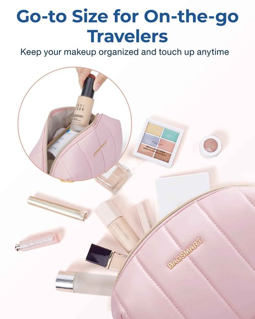 BAGSMART Small Makeup Bag PU Leather Travel Makeup Bag Organizer Makeup Pouch, Portable Cosmetic Bags for Women, Cute Make Up Bag for Travel Size Toiletries Accessories Brushes (Purple)