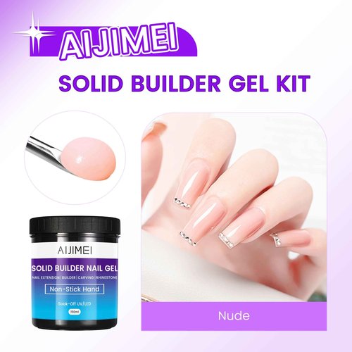 AIJIMEI Solid Builder Hard Gel for Nails Extension Nail Thickening Solution Solid Nail Builder Gel No Stick Hand 3D Sculpture Carving for Nail Art Design(Nude, 150ml/5Fl.oz)