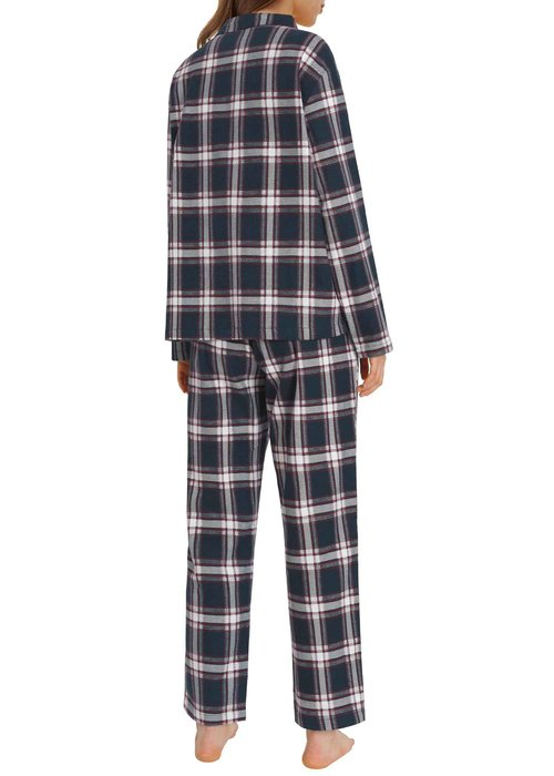 Latuza Women's Petite Flannel Pajama Set Soft Cotton Button Up PJs Set S Navy & White