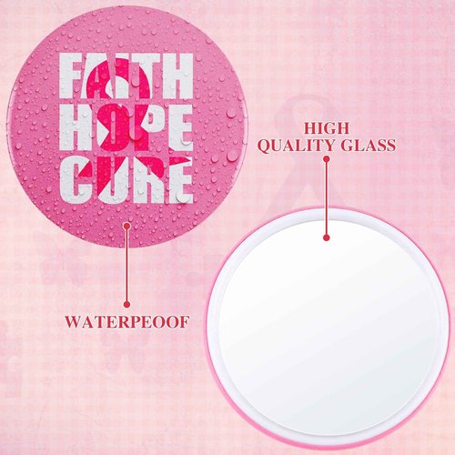 Soaoo 60 Pcs Breast Cancer Awareness Gifts for Women Pink Ribbon Pocket Mirror Bulk Round Portable Compact Mirror 2.68 Inch Makeup Mini Mirror Breast Cancer Awareness Accessories for Women