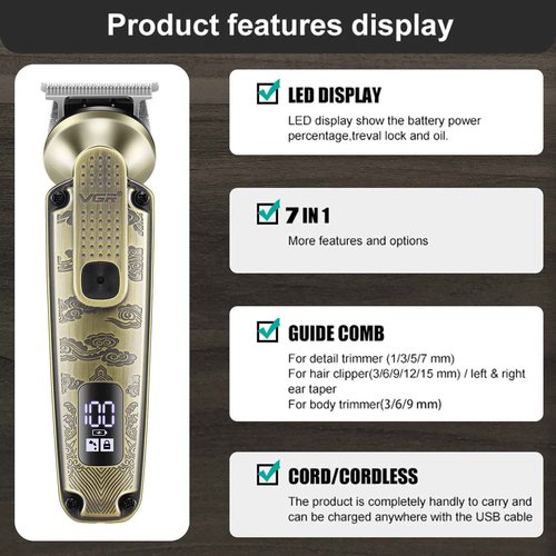 VGR 095 Beard Trimmer for Men, 7 in 1 Waterproof Cordless Hair Clippers and Trimmers Set, Electric Razor Shavers T-Blade Hair Trimmer Grooming Kit for Nose Body Ear Face Mustache, V-103